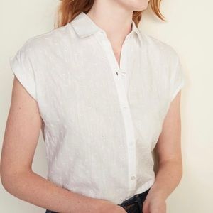 Old Navy White Textured Button-Front Top